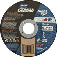 Meule &agrave; tronçonner pour coupe &agrave; angle droit RightCut Gemini, 4-1/2" x 0,045", Arbre de 7/8", Type 01/41, Oxyde d'aluminium, 13580 Tr/min Duraquip Inc