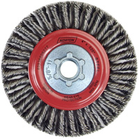 Brosse &agrave; fils nou&eacute;s pour cordons de soudure pour meuleuse angulaire, Dia. 4", Fils 0,02", Arbre 5/8"-11, Acier Duraquip Inc