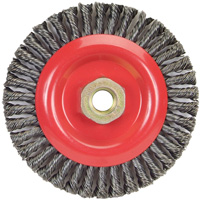 Brosse &agrave; fils nou&eacute;s pour cordons de soudure pour meuleuse angulaire, Dia. 5", Fils 0,02", Arbre 5/8"-11, Acier Duraquip Inc