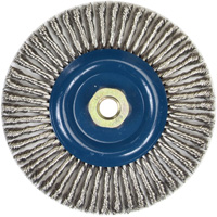 Brosse &agrave; fils nou&eacute;s pour cordons de soudure pour meuleuse angulaire, Dia. 6", Fils 0,02", Arbre 5/8"-11, Acier inoxydable Duraquip Inc