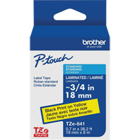 Tape Cartridge for P-touch&reg; Labeling System, 18 mm x 8 m, Black on Yellow Duraquip Inc