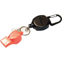 Dérouleur autorétractable pour carte d'identité et clés avec sifflet, Métal en alliage de zinc, Câble 24", Fixation Mousqueton OP294 | Duraquip Inc