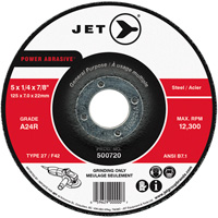 POWER ABRASIVE&reg; Grinding Wheel, 5" x 1/4", 7/8" Arbor, Type 27 Duraquip Inc