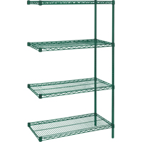 Heavy-Duty Green Epoxy Finish Wire Shelving, Add-On Kit, 4 Tiers, 36" W x 63" H x 18" D Duraquip Inc