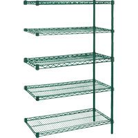 Heavy-Duty Green Epoxy Finish Wire Shelving, Add-On Kit, 5 Tiers, 36" W x 74" H x 18" D Duraquip Inc