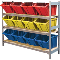 &eacute;tag&egrave;res larges avec bacs g&eacute;ants en plastique, Acier, Sans boulons, Capacit&eacute; 800 lb, 66" la x 60" h x 18" p Duraquip Inc