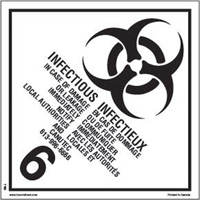 TDG Shipping Labels, Class 6.2, Infectious Substances, Vinyl Duraquip Inc