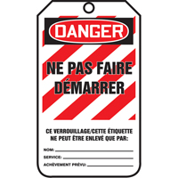 &eacute;tiquettes de verrouillage, Papier cartonn&eacute;, 3-1/8" la x 5-7/8" h, Français Duraquip Inc