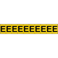 Rep&egrave;res adh&eacute;sifs &agrave; lettres individuelles, E, 1" h, Noir sur jaune Duraquip Inc