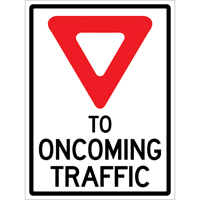 "Yield to Oncoming Traffic" Roll-Up Sign Traffic Sign, 36" x 48", Vinyl, English with Pictogram Duraquip Inc