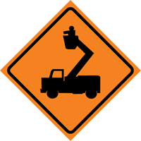 Man in Elevated Bucket Roll-Up Traffic Sign, 29-1/2" x 29-1/2", Vinyl, Pictogram Duraquip Inc