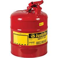Safety Cans, Type I, Steel, 5 US gal., Red, FM Approved/UL/ULC Listed Duraquip Inc