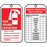 &eacute;tiquettes de s&eacute;curit&eacute; d'inspection et de contr&ocirc;le de l'&eacute;tat de l'&eacute;quipement, Plastique, 3-1/8" la x 5-7/8" h, Français Duraquip Inc
