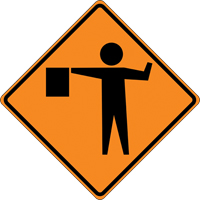 Tilt-Adjust Flagman Ahead Roll-Up Construction Sign, 36" x 36", Vinyl, Pictogram Duraquip Inc