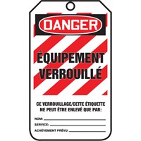 &eacute;tiquettes de verrouillage, Papier cartonn&eacute;, 3-3/8" la x 5-7/8" h, Français Duraquip Inc