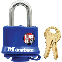 Cadenas r&eacute;sistant aux intemp&eacute;ries, Bleu, Cl&eacute;s diff&eacute;rentes, Acier lamin&eacute;, Largeur de 1-9/16" Duraquip Inc