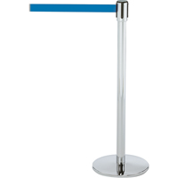 Slimline TensaBarrier&reg; Barrier Post, Steel, 38" H, Blue Tape, 7.5' Tape Length Duraquip Inc
