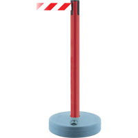 Outdoor TensaBarrier&reg; Barrier Post, Plastic, 37" H, White/Red Tape, 13' Tape Length Duraquip Inc