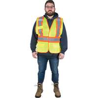 Flame-Resistant Surveyor Vest, High Visibility Lime-Yellow, Medium, Polyester Duraquip Inc