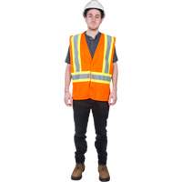 Traffic Safety Vest, High Visibility Orange, Medium, Polyester Duraquip Inc