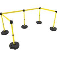 PLUS Barrier Post Set X5, Plastic, 42" H, Yellow Tape, 15' Tape Length Duraquip Inc
