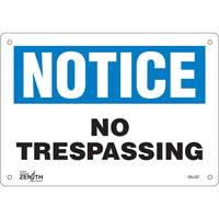 Enseigne No Trespassing, 7" x 10", Aluminium, Anglais Duraquip Inc