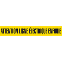 Ruban pour barricade "Attention Ligne Électrique Enfouie", Français, 3" la x 1000' lo, Noir sur jaune SGQ360 | Duraquip Inc