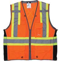 Surveyor Safety Vest, High Visibility Orange, Large, Polyester Duraquip Inc