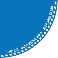 "Caution" Quarter Circle Swing Door Floor Sign, Adhesive, English with Pictogram Duraquip Inc