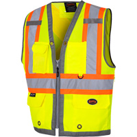 6673 Mesh-Back Zip-Front Surveyor's Vest, High Visibility Lime-Yellow, Small, Polyester Duraquip Inc