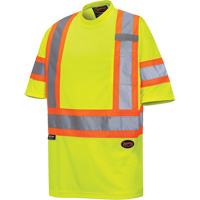 6971 Bird's-Eye Safety T-Shirt, Polyester, X-Small, High Visibility Lime-Yellow Duraquip Inc