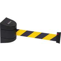 Wall Mount Barrier with Tape Cassette, Plastic, Magnetic Mount, 15', Black and Yellow Tape SHH170 | Duraquip Inc