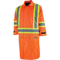 Long Rain Jacket with Detachable Hood, Nylon/PVC, Small, High Visibility Orange Duraquip Inc