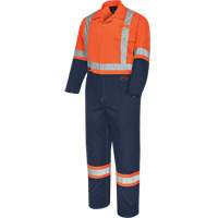5514BB 2-Tone Safety Coveralls with Zipper Closure, 36, High Visibility Orange/Navy Blue Duraquip Inc