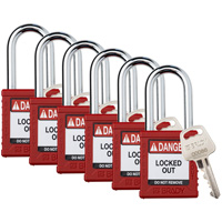 Cadenas de verrouillage Velocity, Rouge, Cl&eacute;s diff&eacute;rentes, Nylon, Largeur de 1-1/2" Duraquip Inc