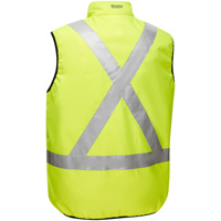 Bisley&reg; X-Back Reversible Puffer Vest, High Visibility Lime-Yellow, Small, Polyester Duraquip Inc