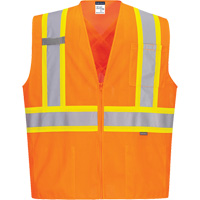 Contrast-Striped Safety Vest, High Visibility Orange, Small, Polyester Duraquip Inc