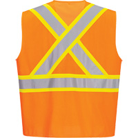 Contrast-Striped Safety Vest, High Visibility Orange, Small, Polyester Duraquip Inc