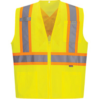 Contrast-Striped Safety Vest, High Visibility Lime-Yellow, Small, Polyester Duraquip Inc