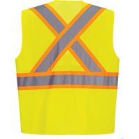 Contrast-Striped Safety Vest, High Visibility Lime-Yellow, Small, Polyester Duraquip Inc
