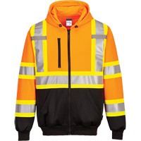 Contrast-Striped Safety Hoodie, Small, Black/High Visibility Orange Duraquip Inc