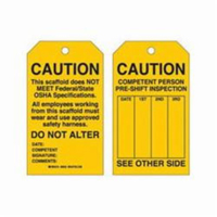 &eacute;tiquettes de s&eacute;curit&eacute; pour les &eacute;chafaudages, Polyester, 4" la x 7" h, Anglais Duraquip Inc