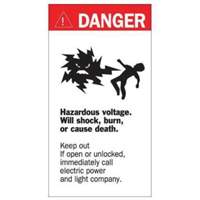 Enseigne «Danger Hazardous Voltage», 8" x 4-1/2", Acrylique, Anglais avec pictogramme SY227 | Duraquip Inc