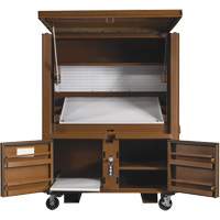 Coffre de chantier et surface de travail sur le terrain, 33" la x 63" p x 80" h, Acier, Rouge Duraquip Inc