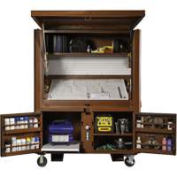 Coffre de chantier et surface de travail sur le terrain, 33" la x 63" p x 80" h, Acier, Rouge Duraquip Inc