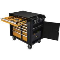 Powered Tool Cart, 11 Drawers, 42-1/2" W x 24-7/16" D x 41" H, Black/Orange Duraquip Inc