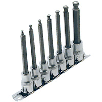 Jeu de douilles &agrave; embouts longs et sph&eacute;riques de 4" SAE LHSW-3807, Sph&egrave;re hexagonale, Prise 3/8", 7 mr Duraquip Inc