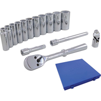 Socket & Attachment Set, 15 Pcs, 3/8" Drive Size, Deep Duraquip Inc