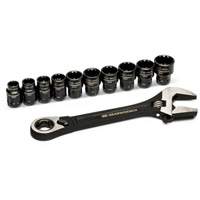 11-Piece Pass-Thru Adjustable Wrench Set, 8" L, 1-1/8" Max Width, Chrome/Polished Duraquip Inc
