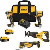 Brushless 4-Tool Combo Kit, Lithium-Ion, 20 V Duraquip Inc